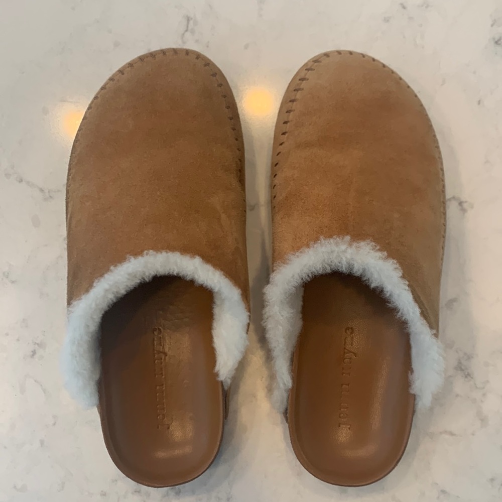 Jenni Kayne Shearling-Lined Moc Clog Saddle Sz 36